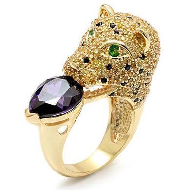 LO1499 - Imitation Gold Brass Ring with AAA Grade CZ  in Amethyst
