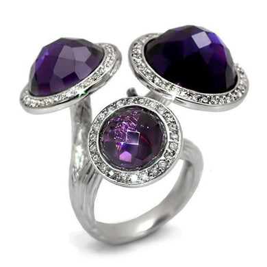 LO1512 - Rhodium Brass Ring with AAA Grade CZ  in Amethyst