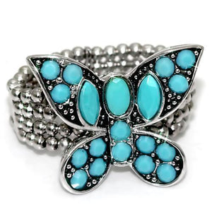 LO1523 - Rhodium Brass Ring with Synthetic Turquoise in Sea Blue