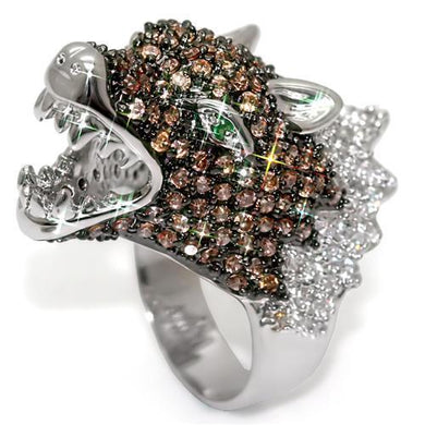 LO1529 - Rhodium + Ruthenium Brass Ring with AAA Grade CZ  in Multi Color