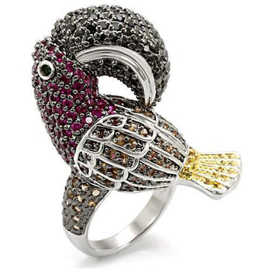 LO1592 - Rhodium+Gold+ Ruthenium Brass Ring with AAA Grade CZ  in Multi Color