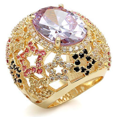 LO1596 - Imitation Gold Brass Ring with AAA Grade CZ  in Light Amethyst
