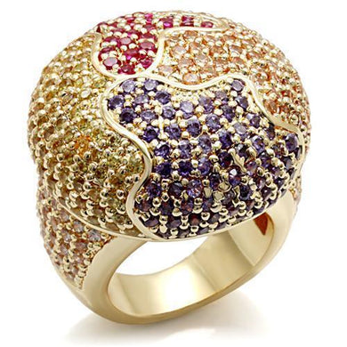 LO1598 - Imitation Gold Brass Ring with AAA Grade CZ  in Multi Color
