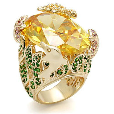 LO1599 - Imitation Gold Brass Ring with AAA Grade CZ  in Topaz