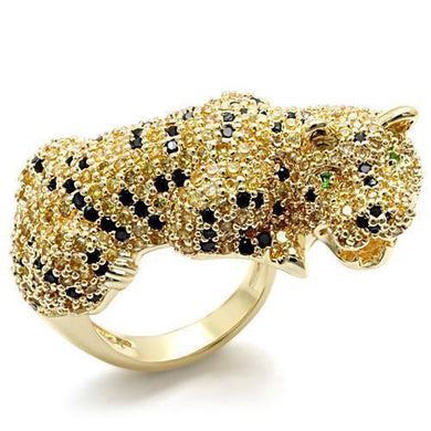 LO1606 - Imitation Gold Brass Ring with Synthetic Synthetic Glass in Emerald