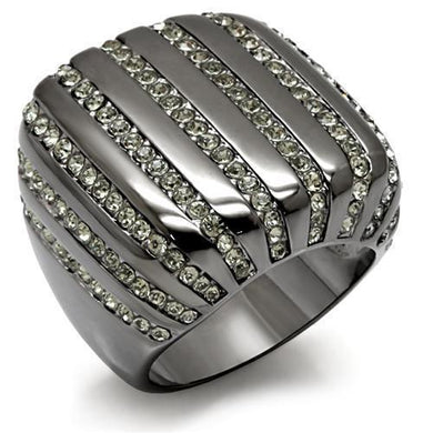 LO1618 - TIN Cobalt Black Brass Ring with Top Grade Crystal  in Black Diamond