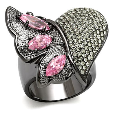 LO1620 - TIN Cobalt Black Brass Ring with AAA Grade CZ  in Rose
