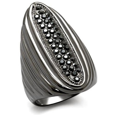 LO1628 - TIN Cobalt Black Brass Ring with Top Grade Crystal  in Jet