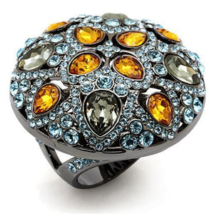 LO1636 - TIN Cobalt Black Brass Ring with Top Grade Crystal  in Multi Color