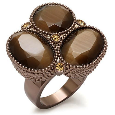 LO1640 - Chocolate Gold Brass Ring with Top Grade Crystal  in Brown