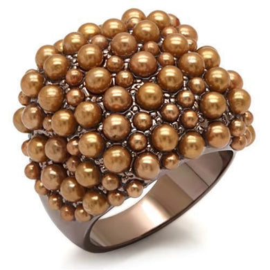LO1663 - Chocolate Gold Brass Ring with Synthetic Pearl in Brown