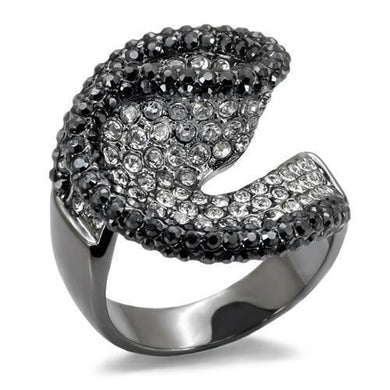 LO1678 - TIN Cobalt Black Brass Ring with Top Grade Crystal  in Jet