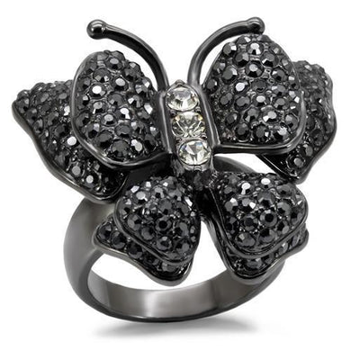 LO1680 - TIN Cobalt Black Brass Ring with Top Grade Crystal  in Jet