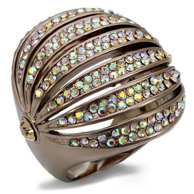 LO1685 - Chocolate Gold Brass Ring with Top Grade Crystal  in Multi Color