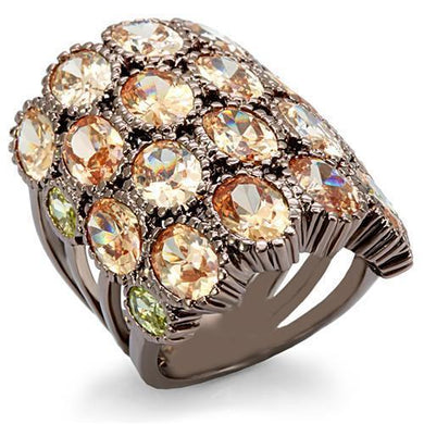 LO1696 - Chocolate Gold Brass Ring with AAA Grade CZ  in Multi Color