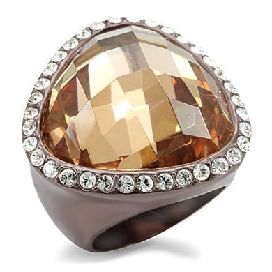 LO1697 - Chocolate Gold Brass Ring with AAA Grade CZ  in Champagne