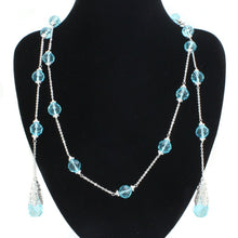 Load image into Gallery viewer, LO1714 - Rhodium White Metal Necklace with Synthetic Glass Bead in Sea Blue