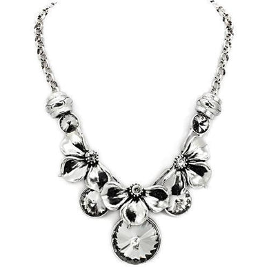 LO1872 - Antique Silver White Metal Necklace with Top Grade Crystal  in Jet