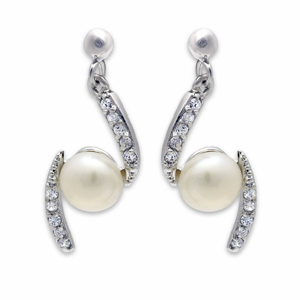 LO2044 Rhodium Brass Earrings with Synthetic in White
