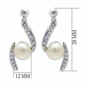 LO2044 Rhodium Brass Earrings with Synthetic in White