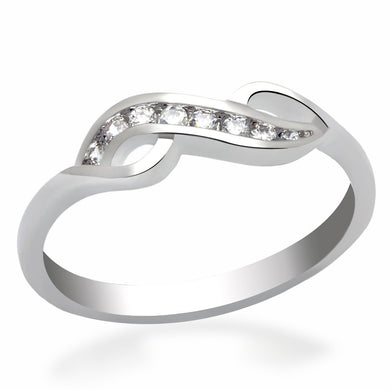 LO2053 - Rhodium Brass Ring with AAA Grade CZ  in Clear