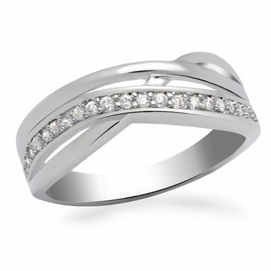 LO2058 - Rhodium Brass Ring with AAA Grade CZ  in Clear