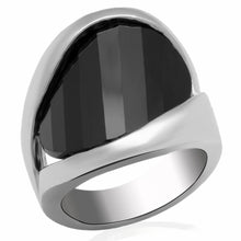 Load image into Gallery viewer, LO2063 - Rhodium Brass Ring with AAA Grade CZ  in Jet
