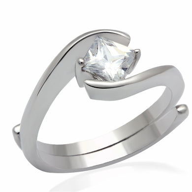 LO2067 - Rhodium Brass Ring with AAA Grade CZ  in Clear