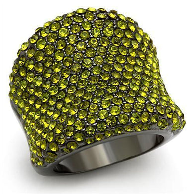 LO2185 - TIN Cobalt Black Brass Ring with Top Grade Crystal  in Olivine color