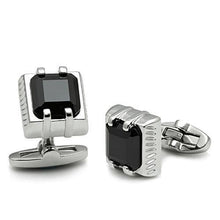 Load image into Gallery viewer, LO2305 - Rhodium Brass Cufflink with AAA Grade CZ  in Jet