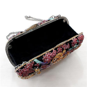 LO2373 - Gold White Metal Clutch with Top Grade Crystal  in Multi Color