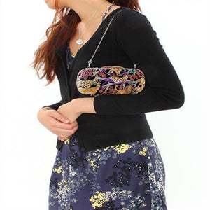 LO2373 - Gold White Metal Clutch with Top Grade Crystal  in Multi Color