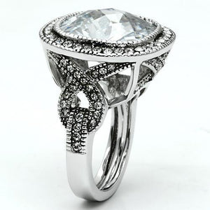 LO2437 Rhodium Brass Ring with AAA Grade CZ in Clear