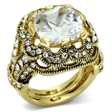 LO2444 - Gold Brass Ring with AAA Grade CZ  in Clear