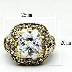 LO2444 - Gold Brass Ring with AAA Grade CZ  in Clear