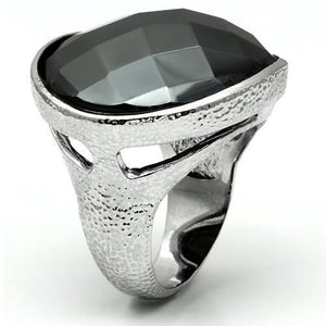 LO2470 - Rhodium Brass Ring with Synthetic Hematite in Hematite