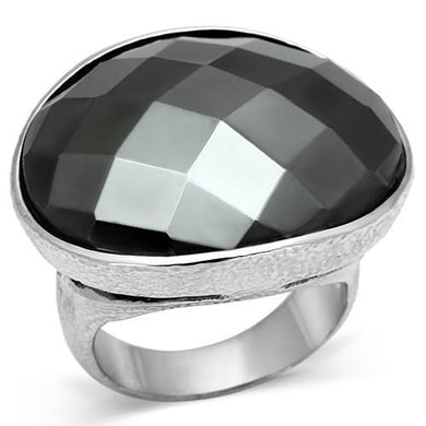LO2470 - Rhodium Brass Ring with Synthetic Hematite in Hematite