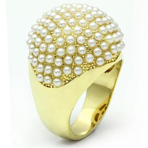 LO2471 - Gold Brass Ring with Synthetic Pearl in White