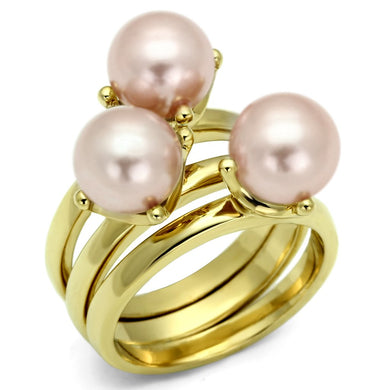 LO2508 - Gold Brass Ring with Synthetic Pearl in Light Rose