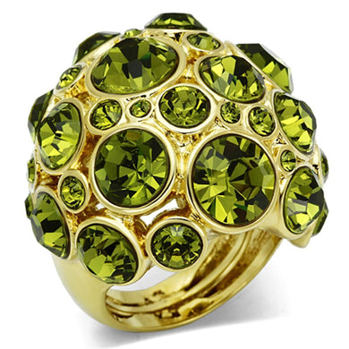 LO2544 - Gold Brass Ring with Top Grade Crystal  in Olivine color