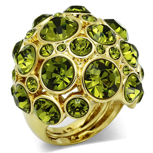 LO2544 - Gold Brass Ring with Top Grade Crystal  in Olivine color