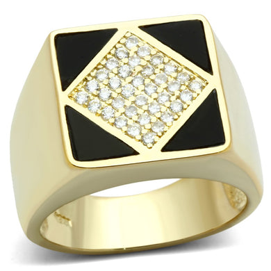 LO2608 - Gold Brass Ring with AAA Grade CZ  in Clear