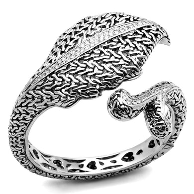 LO2618 - Rhodium Brass Bangle with AAA Grade CZ  in Clear
