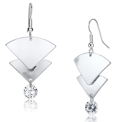 LO2662 - Matte Rhodium & Rhodium Iron Earrings with AAA Grade CZ  in Clear