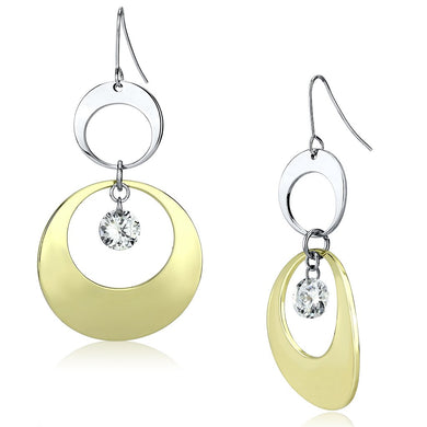 LO2691 - Gold+Rhodium Iron Earrings with AAA Grade CZ  in Clear