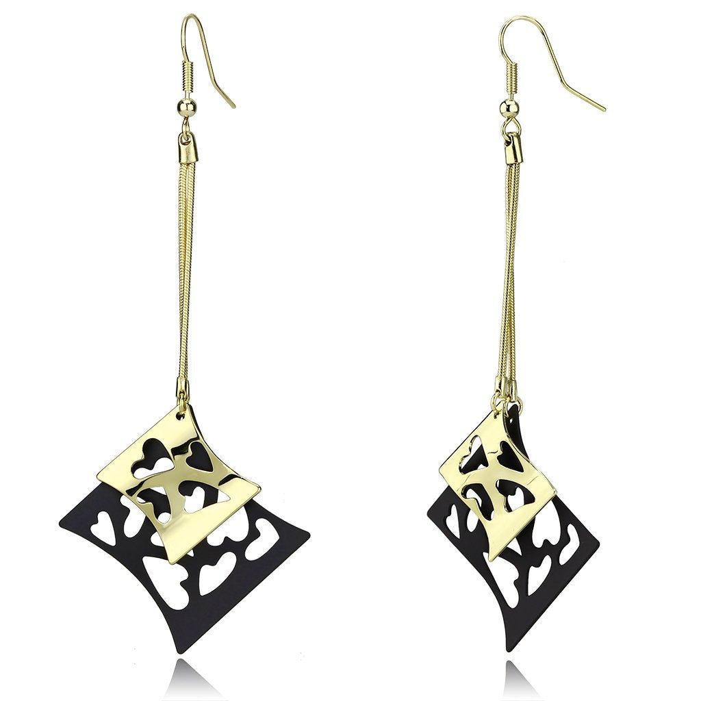 LO2704 - Gold+Ruthenium Iron Earrings with No Stone