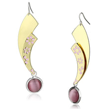 Load image into Gallery viewer, LO2731 - Gold+Rhodium Iron Earrings with Synthetic Cat Eye in Rose