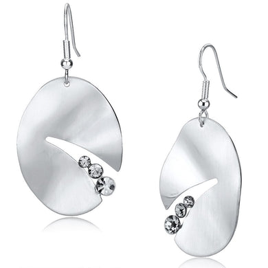 LO2743 - Matte Rhodium & Rhodium Iron Earrings with Top Grade Crystal  in Clear