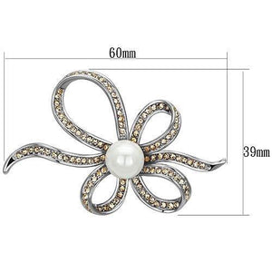 LO2840 - Imitation Rhodium White Metal Brooches with Synthetic Pearl in White