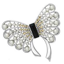 Load image into Gallery viewer, LO2868 - Imitation Rhodium White Metal Brooches with Synthetic Pearl in Jet